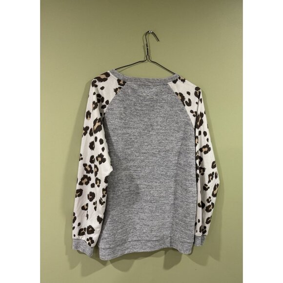Leopard Print Women's Sweatshirt Pullover Grey Size XL Stylish & Comfy - Picture 3 of 8
